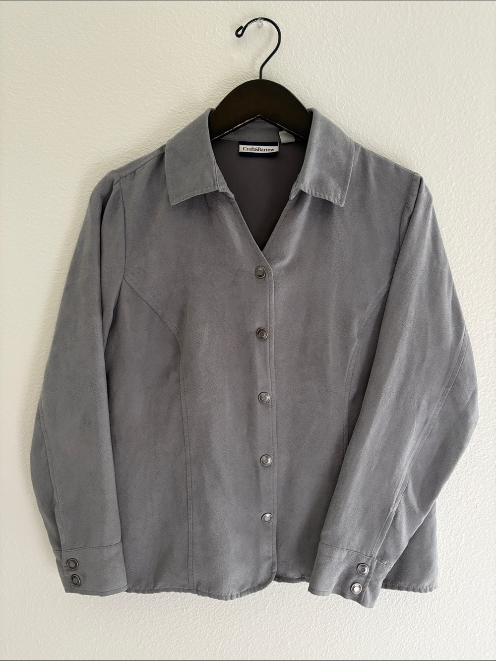 Croft & Barrow Gray Suede Button-Up Jacket